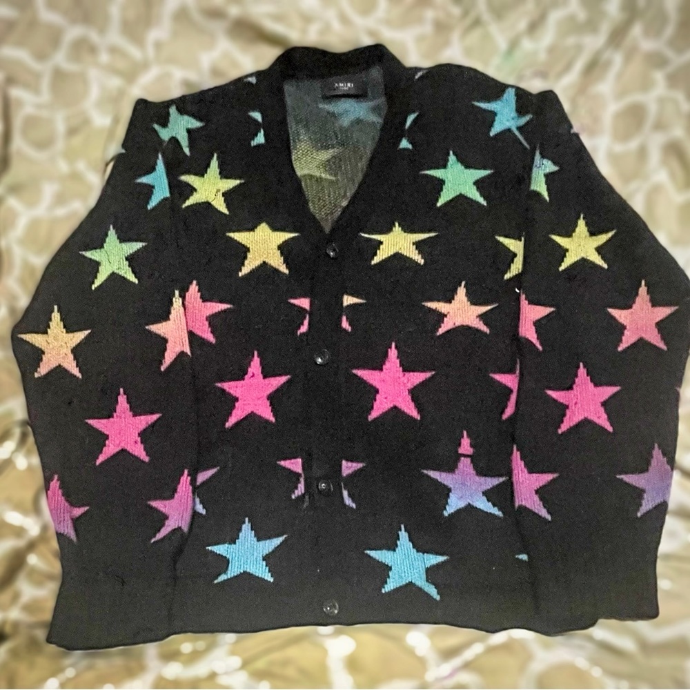 Sz XL / Amiri Star Cardigan Sweater 'Black'